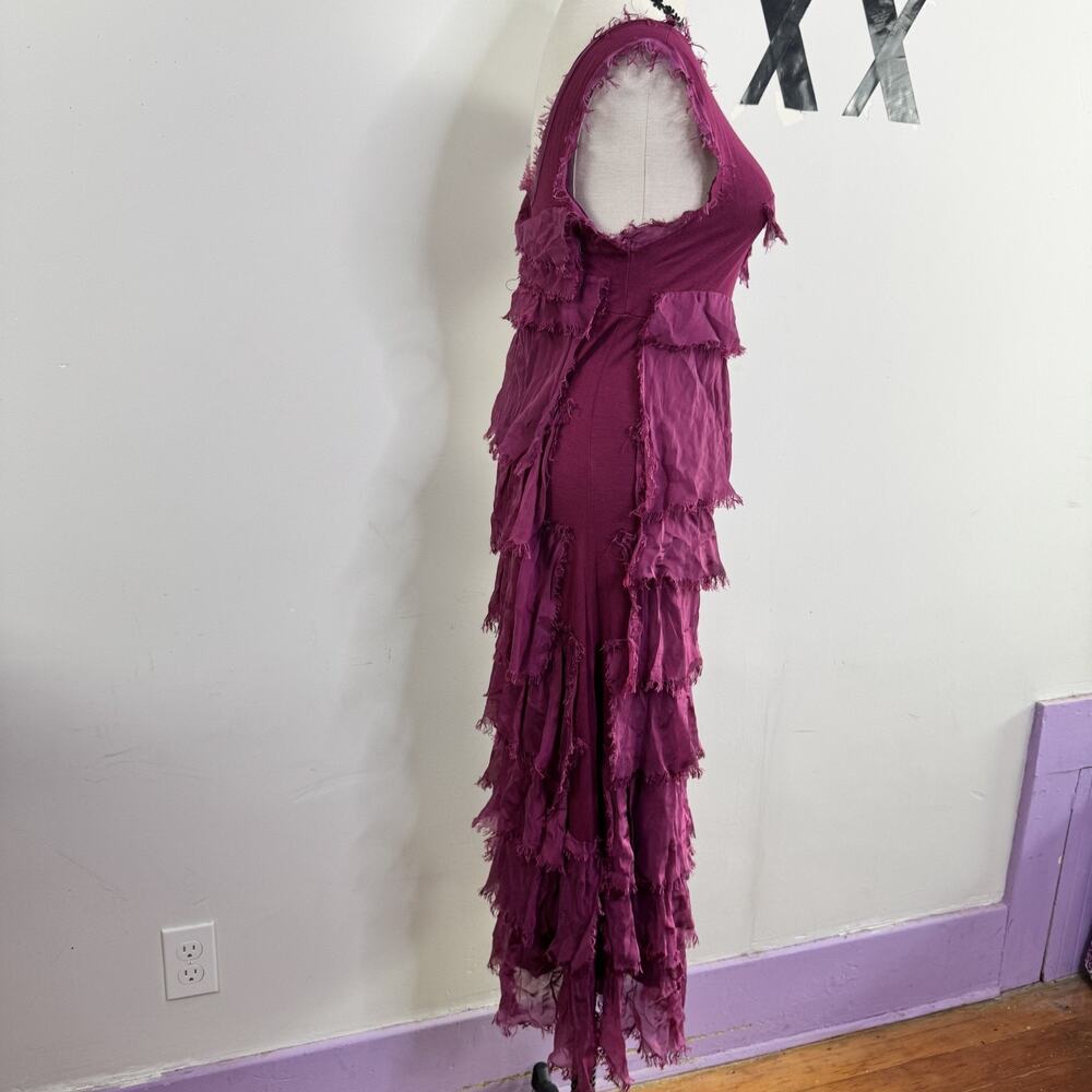 Made in Italy Fuchsia Silk Chiffon Tiered Midi Dress Layered Luxe Y2K S/M - Picture 4 of 8